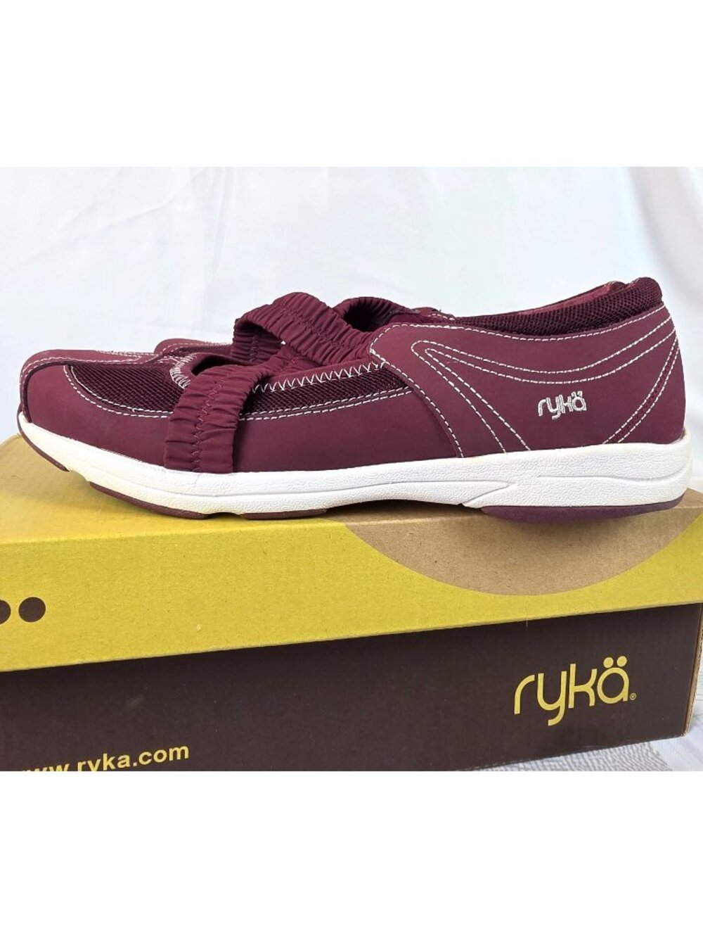 Ryka Era Mary Jane Sneakers Womens 9.5 W Wide Burgundy Mesh Comfort Shoes New Bo